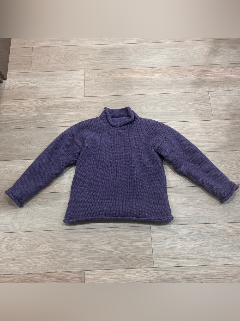 Vintage Purple 100% Wool Fleece Lined Chunky Turtleneck Sweater Size S